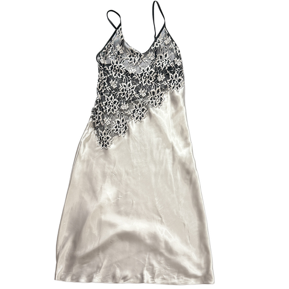 Jones New York Vintage lingerie slip chemise nightgown silver black lace Modest - Picture 5 of 8